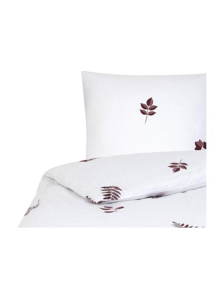 Flanelová posteľná bielizeň so zimným listovým vzorom Fraser, Biela, bordová, 155 x 220 cm + 1 vankúš 80 x 80 cm