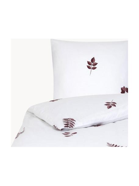 Flanelová posteľná bielizeň so zimným listovým vzorom Fraser, Biela, vínovočervená, 155 x 220 cm + 1 vankúš 80 x 80 cm