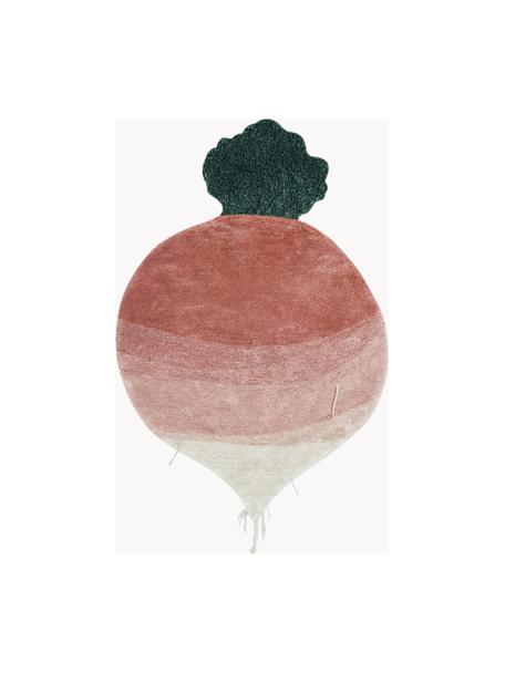 Handgewebter Kinderteppich Ramona the Radish, Flor: 97 % Baumwolle, 3 % Kunst, Rosatöne, Dunkelgrün, Off White, B 100 x L 150 cm (Größe XS)