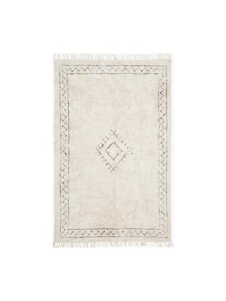 Ručně tkaný bavlněný Boho koberec s třásněmi Fionn, Světle béžová, černá, Š 120 cm, D 180 cm (velikost S)