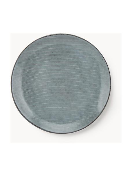 Platos postre artesanales Nordic Sea, 4 uds., Cerámica de gres, Gris azulado jaspeado, Ø 20 x Al 3 cm