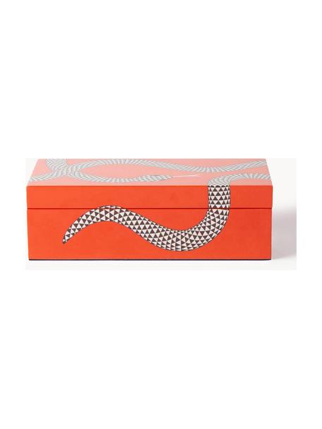 Boîte de rangement artisanale Eden, Bois laqué, Orange, blanc, larg. 20 x prof. 10 cm