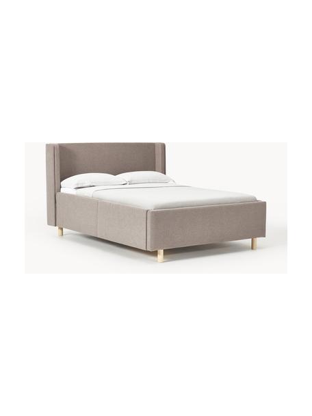 Cama tapizada con espacio de almacenamiento Arche, Tapizado: 100% poliéster Alta resis, Cuerpo: Madera de abeto, contrach, Patas: madera de abedul embarniz, Tejido taupe, An 200 x L 200 cm