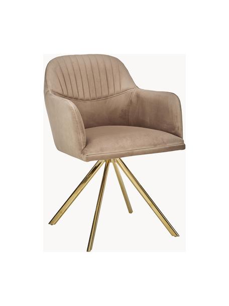 Silla giratoria con reposabrazos de terciopelo Lola, Tapizado: terciopelo de poliéster A, Patas: metal galvanizado, Terciopelo beige, dorado, An 53 x F 55 cm