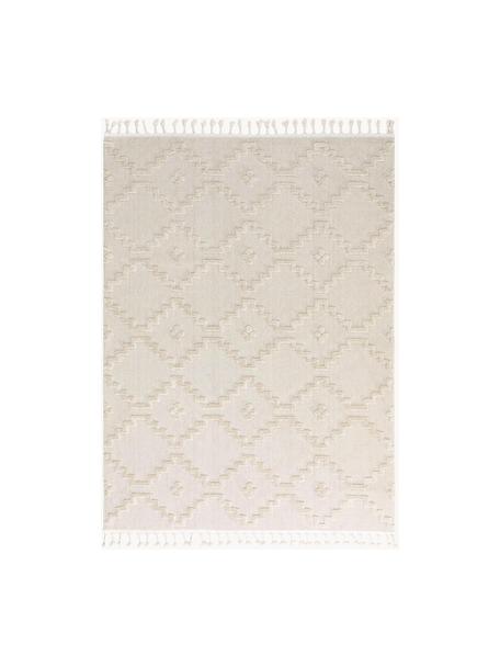 Vloerkleed Oyo in crèmekleur met hoog-laag patroon in boho stijl, Bovenzijde: 100% polyester, Onderzijde: 100% katoen, Crèmewit, B 80 x L 150 cm (maat XS)