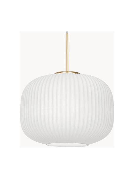 Suspension en verre opalescent Milford, Blanc, doré, Ø 30 x haut. 24 cm