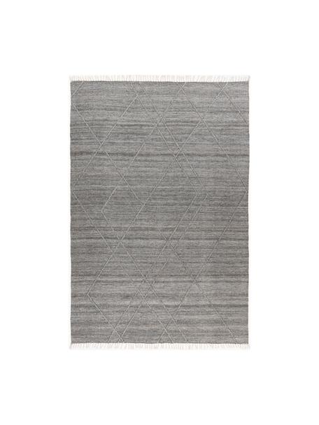 Ručně tkaný interiérový a exteriérový koberec s různou výškou povrchu a třásněmi Dakar, 100 % polyethylen, Šedá, Š 120 cm, D 170 cm (velikost S)