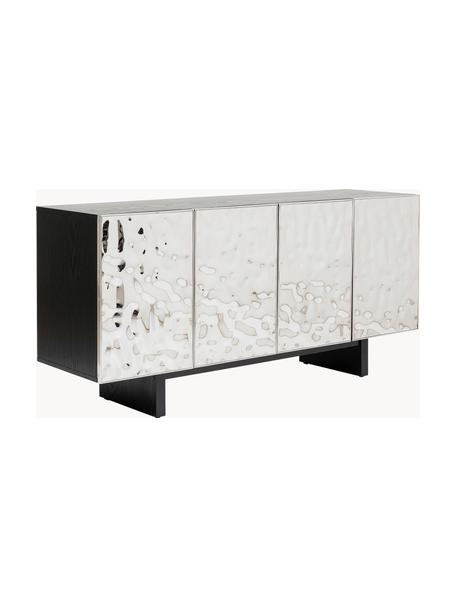 Credenza in acciaio inossidabile Caldera, Ripiano: finitura in legno di fras, Argentato, nero, Larg. 160 x Alt. 78 cm