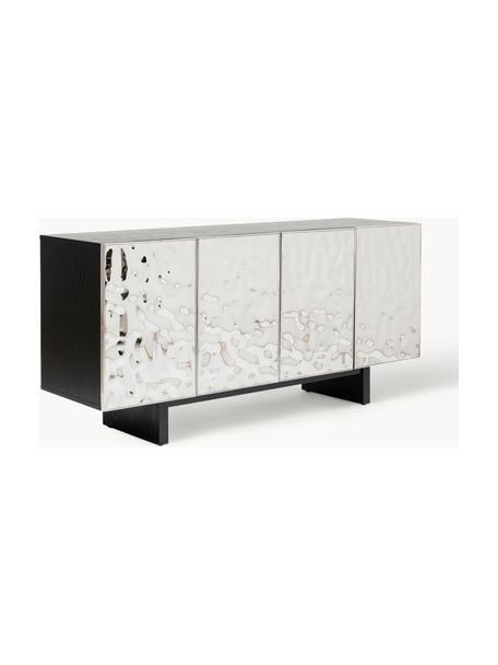 Credenza in acciaio inossidabile Caldera, Ripiano: finitura in legno di fras, Argentato, nero, Larg. 160 x Alt. 78 cm