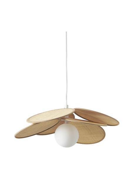 Lámpara de techo de fibras naturales Milani, Estructura: metal con pintura en polv, Pantalla: vidrio, Anclaje: metal con pintura en polv, Cable: plástico, Beige, blanco, Ø 45 x Al 150 cm