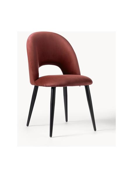 Zamatová čalúnená stolička Rachel, Zamatová hrdzavá červená, čierna matná, Š 53 x H 57 cm
