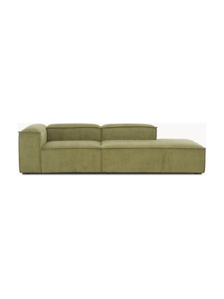 Chaise longue componibile in velluto a coste Lennon, Rivestimento: velluto a coste (92% poli, Struttura: legno di pino massiccio, , Piedini: plastica, Velluto a coste verde scuro, Larg. 269 x Prof. 119 cm, schienale a destra