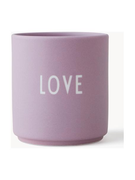 Designový pohárek s nápisem Favourite LOVE, Kostní porcelán Fine Bone China, Levandulová (Love), Ø 8 x V 9 cm, 250 ml