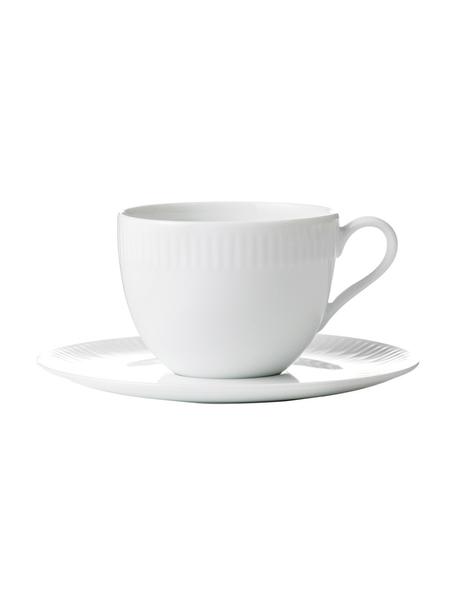 Tasse avec sous-tasse blanche Relief, 4 pièces, Porcelaine, Blanc, Ø 9 x haut. 7 cm, 200 ml