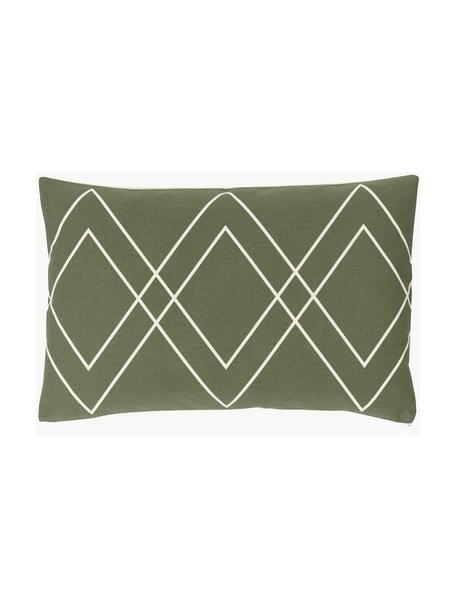 Poszewka na poduszkę w stylu boho Ausel, 100% bawełna, Kremowobiały, oliwkowy zielony, S 30 x D 50 cm