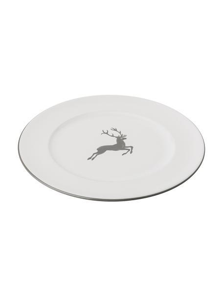 Handbeschilderd dinerbord Gourmet Grey Deer, Keramiek, Grijs, wit, Ø 29 cm