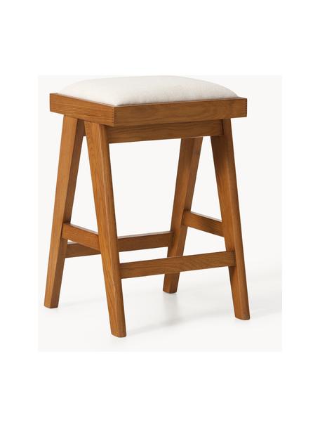 Tabouret de bar rembourré Sissi, Tissu blanc crème, chêne foncé, larg. 46 x haut. 69 cm