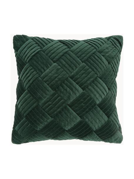 Fluwelen kussenhoes Sina met structuurpatroon, Fluweel (100% katoen), Donkergroen, B 45 x L 45 cm