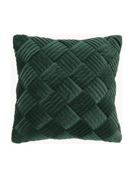 Funda de cojín de terciopelo texturizada Sina, Terciopelo (100% algodón), Verde oscuro, An 45 x L 45 cm