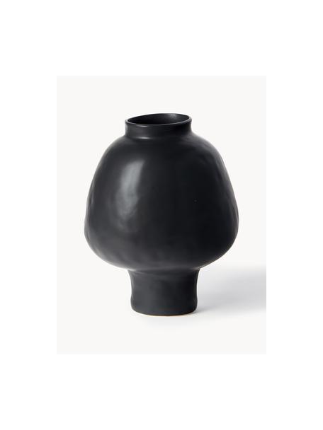 Handgefertigte Design-Vase Saki aus Steinzeug, H 32 cm, Steinzeug, Schwarz, unifarben, Ø 25 x H 32 cm