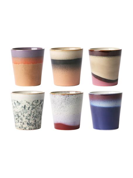 Sada ručně vyrobených XS pohárků v retro stylu 70's, 6 dílů, Keramika, Více barev, Ø 8 x V 8 cm, 200 ml
