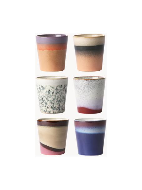 Set 6 tazze senza manico fatte a mano 70's, Gres, Multicolore, Ø 8 x Alt. 8 cm, 200 ml