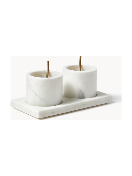 Dipschalenset Agata van marmer, set van 5, Lepel: metaal, Gemarmerd wit, B 19 x H 7 cm