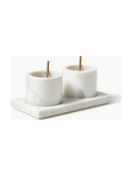 Set da portata in marmo Agata 5 pz, Cucchiaio: metallo, Bianco marmorizzato, Larg. 19 x Alt. 7 cm