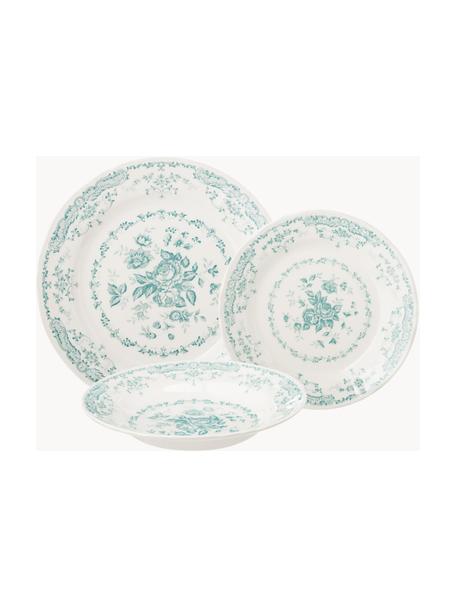 Servizio di piatti in porcellana Rose 18 pz, Ceramica, Bianco, turchese, 6 persone (18 pz)