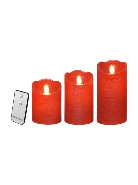 LED svíčky na baterie Beno, 3 ks, Vosk, Červená, Sada s různými velikostmi