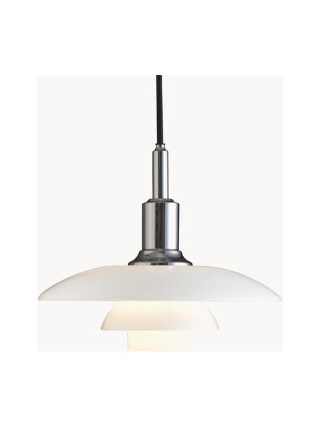 Kleine hanglamp PH 3/2, mondgeblazen, Lampenkap: opaalglas, mondgeblazen, Zilverkleurig, wit, Ø 29 x H 24 cm