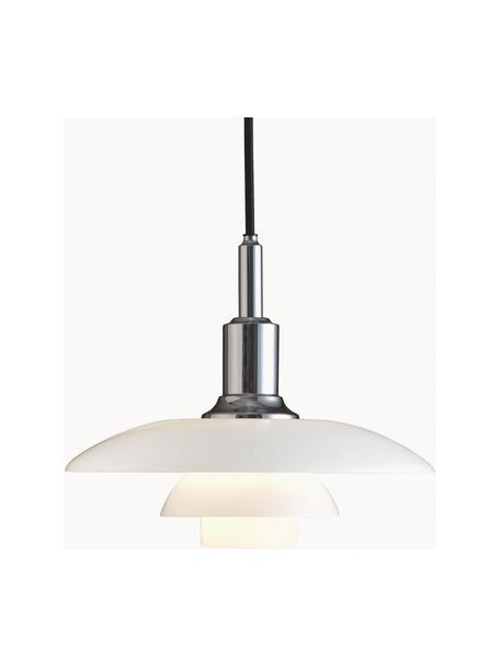 Kleine hanglamp PH 3/2, mondgeblazen, Lampenkap: opaalglas, mondgeblazen, Zilverkleurig, wit, Ø 29 x H 24 cm