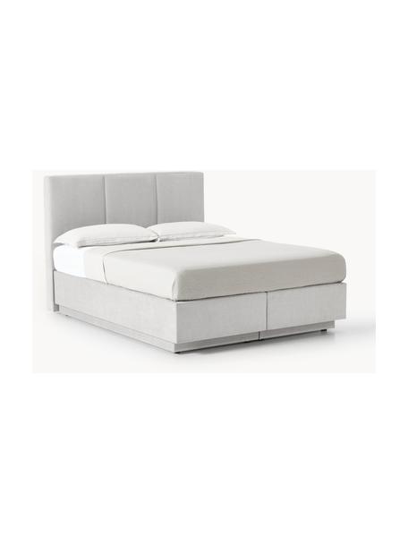 Boxspringbett Oberon mit Stauraum, Bezug: 100 % Polyester Der strap, Matratze: 5-Zonen-Taschenfederkern, Webstoff Hellgrau, B 200 x L 200 cm, Härtegrad H2