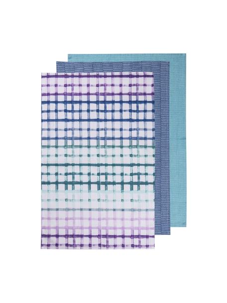 Set 3 strofinacci Trinny, 100% cotone, Bianco, viola, blu, Larg. 45 x Lung. 70 cm