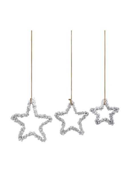 Decoratieve hangersset Snowy, 3-delig, Polystyreen, kunststof, metaal, hout, Zilverkleurig, Set met verschillende formaten
