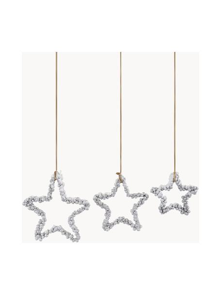 Set de adornos navideños Snowy, 3 uds., Espuma de poliestireno, plástico, metal, madera, Plateado, Set de diferentes tamaños