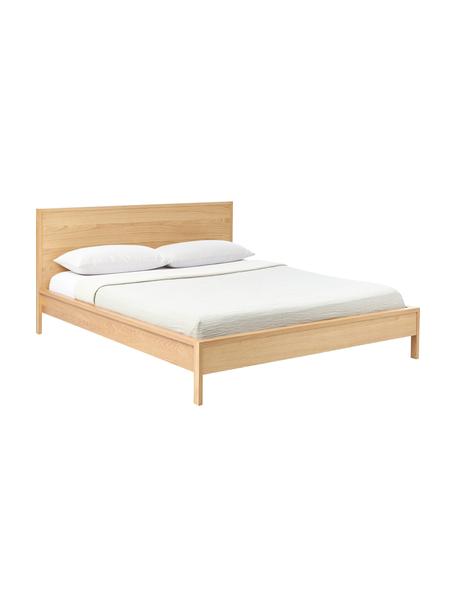 Dřevěná postel s čelem Tammy, Dřevo s dubovou dýhou, Světlé dřevo, 140 x 200 cm