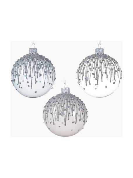 Palline di Natale con brillantini Snowy 6 pz, Vetro, Blu, trasparente, argentato, Ø 8 cm