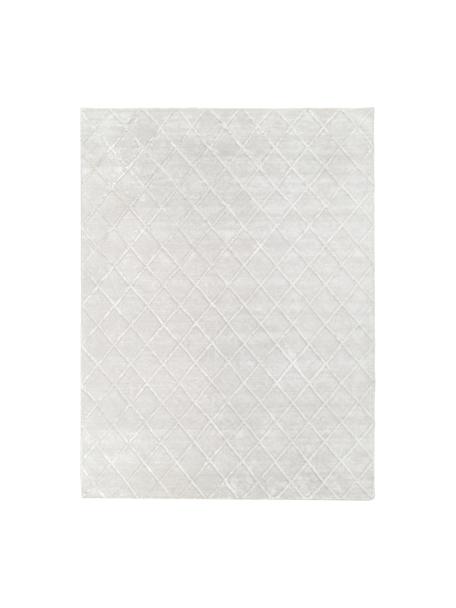 Handgetufteter Viskoseteppich Shiny mit Rautenmuster, Flor: 100 % Viskose, Silbergrau, B 300 x L 400 cm (Größe XL)