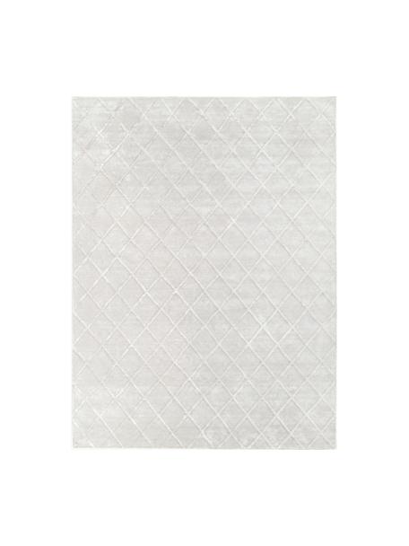 Handgetuft viscose vloerkleed Shiny in zilvergrijs met ruitjesmotief, Bovenzijde: 100% viscose, Onderzijde: 100% katoen, Zilvergrijs, B 300 x L 400 cm (Maat XL}