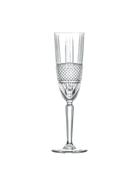 Flute champagne in cristallo con rilievo Brillante 6 pz, Cristallo, Trasparente, Ø 6 x Alt. 23 cm, 180 ml