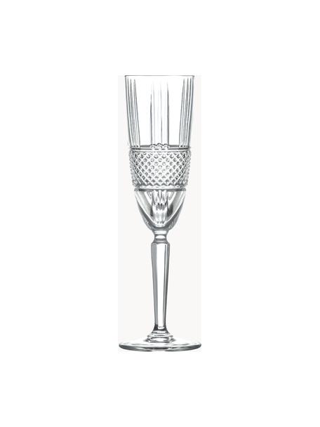 Flute champagne in cristallo con rilievo Brillante 6 pz, Cristallo, Trasparente, Ø 6 x Alt. 23 cm, 180 ml