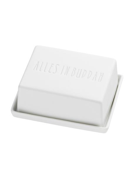 Porzellan-Butterdose Buddha mit Aufschrift, Porzellan, Weiß, B 14 x H 6 cm