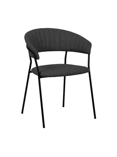 Gestoffeerde stoelen Belle in antraciet, 2 stuks, Bekleding: 70% polyester, 30% acryl, Zitvlak: polypropyleen, Poten: gepoedercoat staal, Stof antraciet, B 57 x D 54 cm