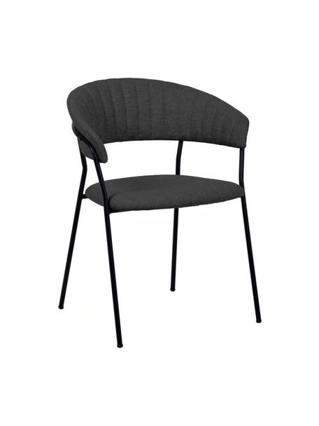 Sedia imbottita in tessuto antracite Belle 2 pz, Rivestimento: 70% poliestere, 30% acril, Gambe: acciaio verniciato a polv, Tessuto antracite, Larg. 57 x Prof. 54 cm
