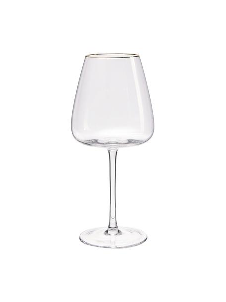 Ručně foukané sklenice na červené víno se zlatými okraji Ellery, 4 ks, Sklo, Transparentní se zlatým okrajem, Ø 11 cm, V 23 cm