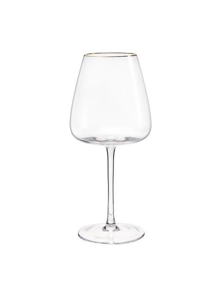 Copas de vino tinto de vidrio soplado artesanalmente Ellery, 4 uds., Vidrio, Transparente con borde dorado, Ø 11 x Al 23 cm