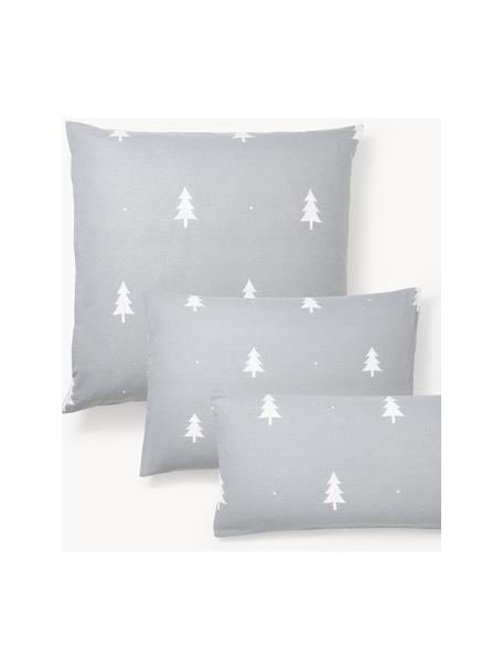 Taie d'oreiller en flanelle avec sapins X-mas Tree, Gris clair, blanc, larg. 50 x long. 70 cm