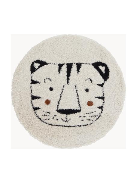 Runder Kinderteppich Isys mit Tigermotiv, 67 % Polypropylen, 28% Jute, 5 % Polyester, Hellbeige, Schwarz, Ø 120 cm (Größe S)
