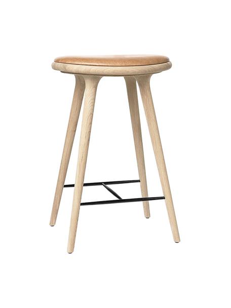 Barová stolička z dubového dreva High Stool, Dubové drevo, koža svetlohnedá, Š 45 x V 69 cm